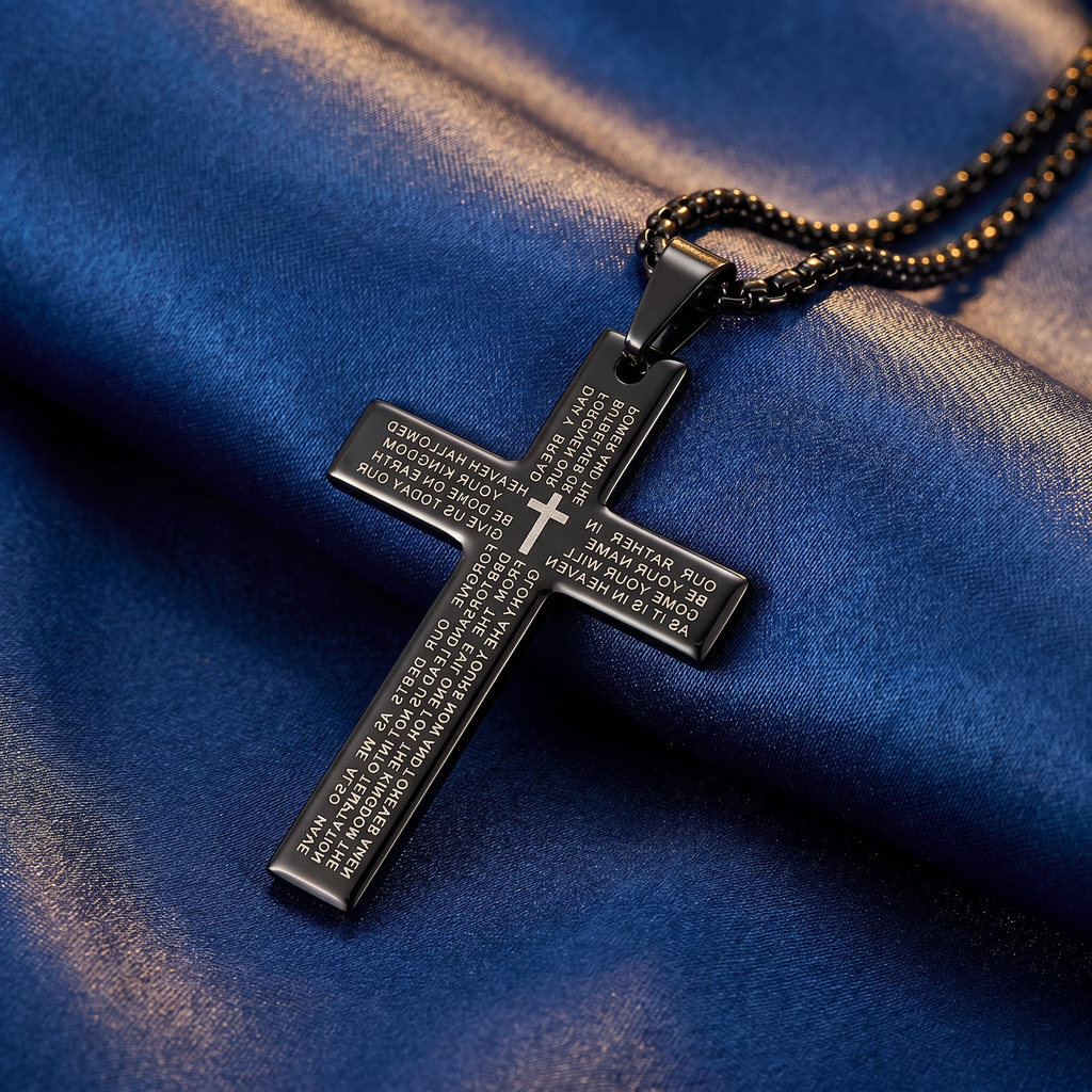 Black Bible Verse Cross Necklace