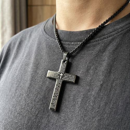 Black Bible Verse Cross Necklace
