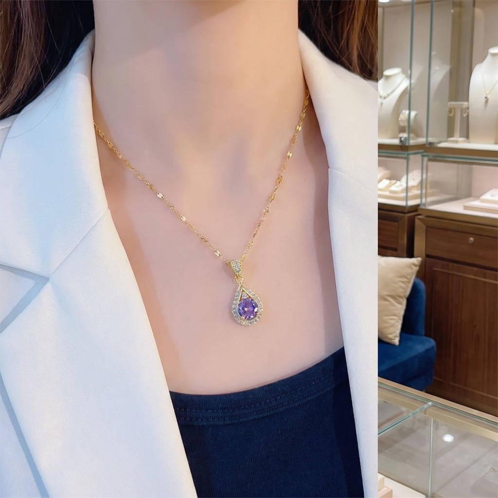 Teardrop Amethyst Gemstone Necklace